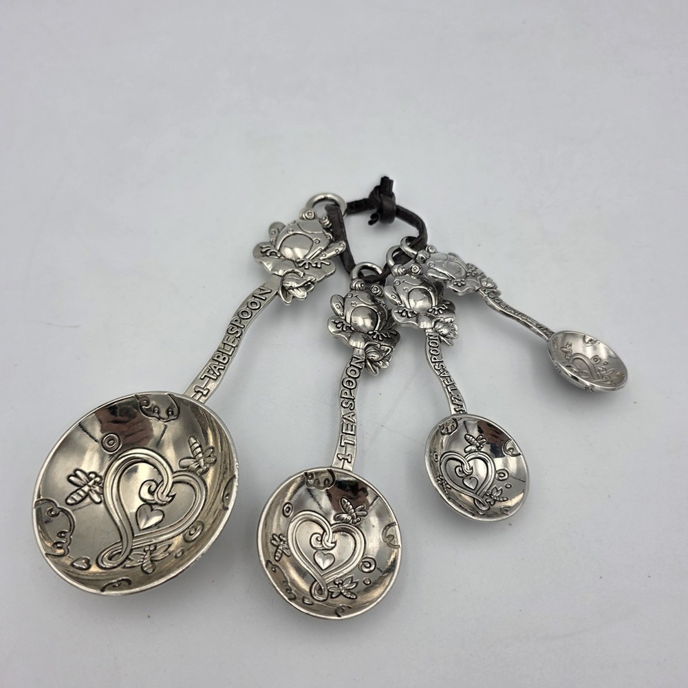 4 Ganz Frog and Dragonfly Silver Tone Measuring Spoons Croak